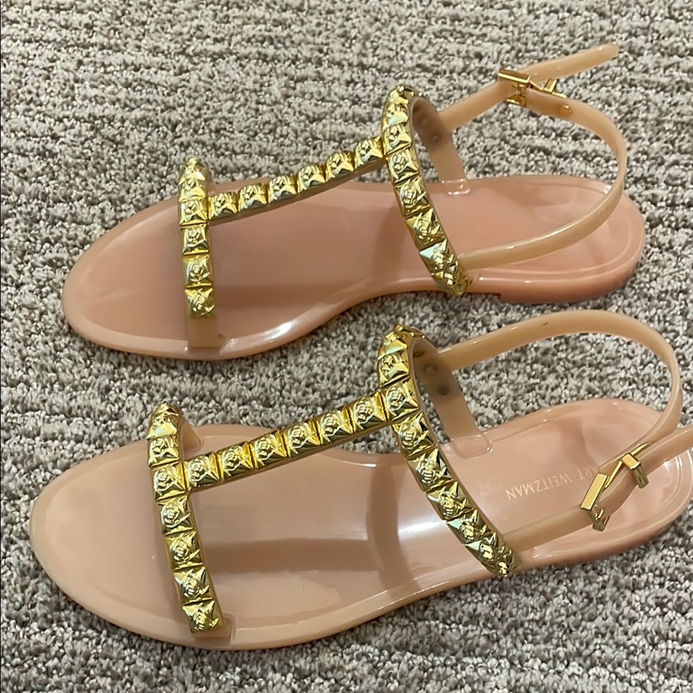 Stuart Weitzman Gold studded Gelly sandals size 8